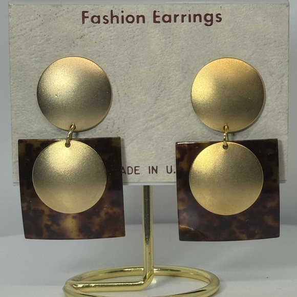 Bold Vintage Geometric Square Tortoiseshell Earrings – Made in U.S.A. - Picture 1 of 6